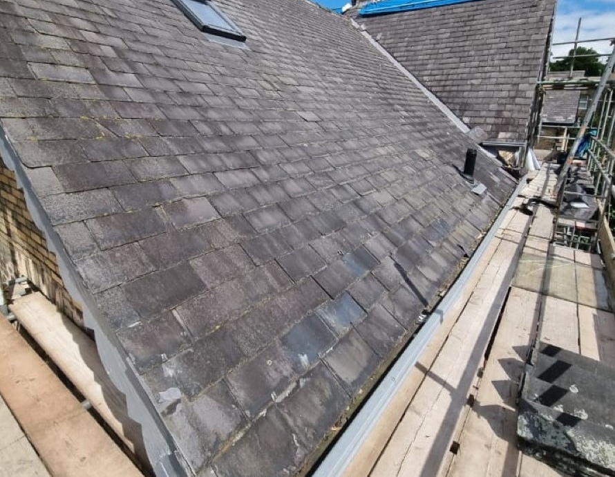 Double Roof Replacement in Natural Slate, Sheffield S7->title Before